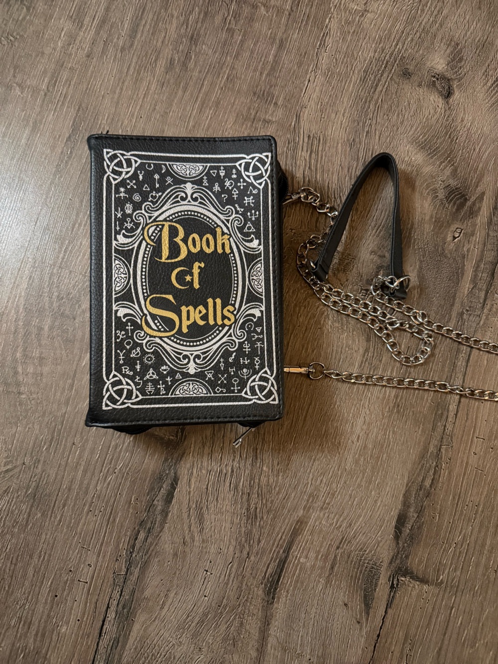 Book of Spells Black Crossbody Bag with Chain Strap